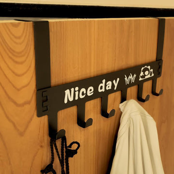 “Nice Day” 6-Hook Over-the-Door Hanger – Space-Saving Metal Door Rack