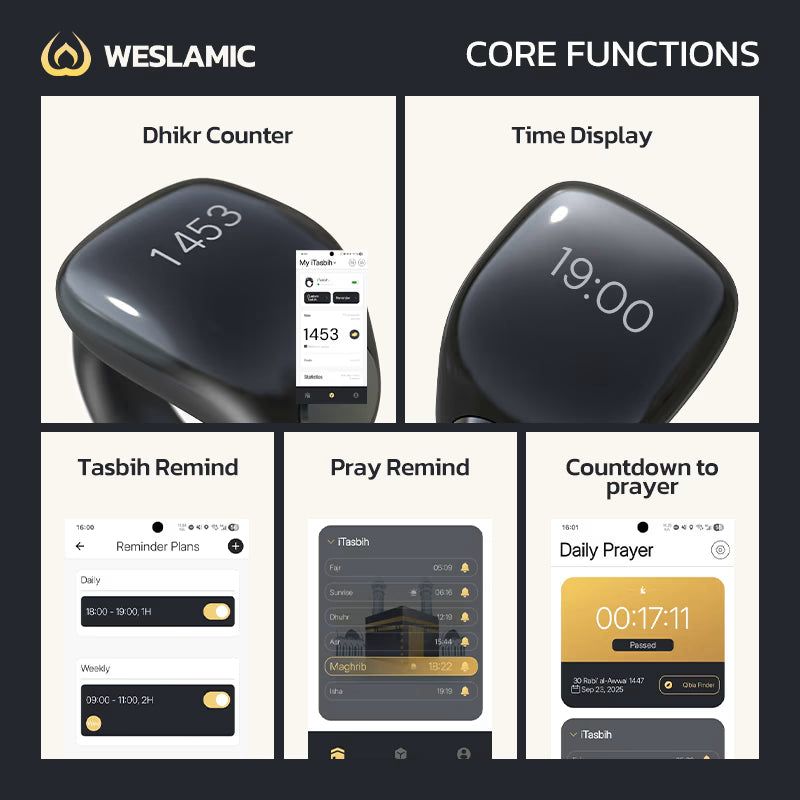 Weslamic Smart Tasbeeh Ring – Digital Zikr Counter with Prayer Reminder - My Store