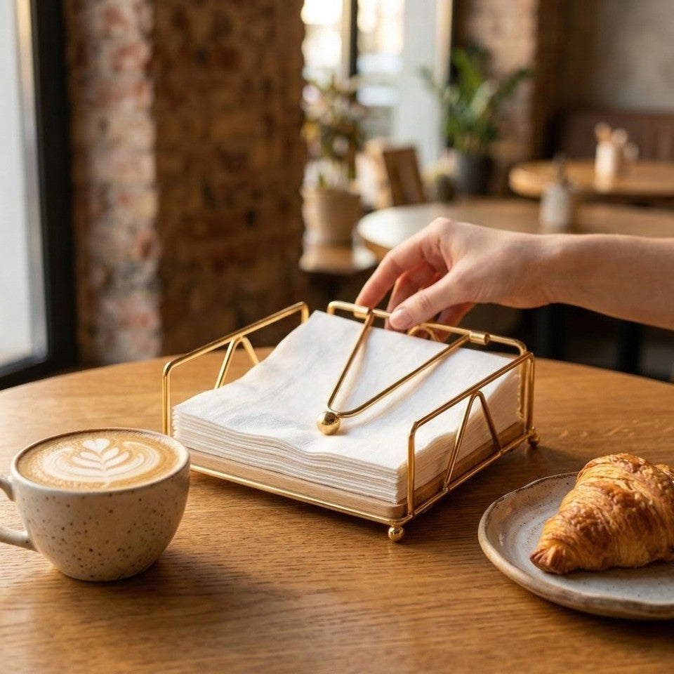 Modern Metal Napkin & Tissue Holder with Weighted Arm