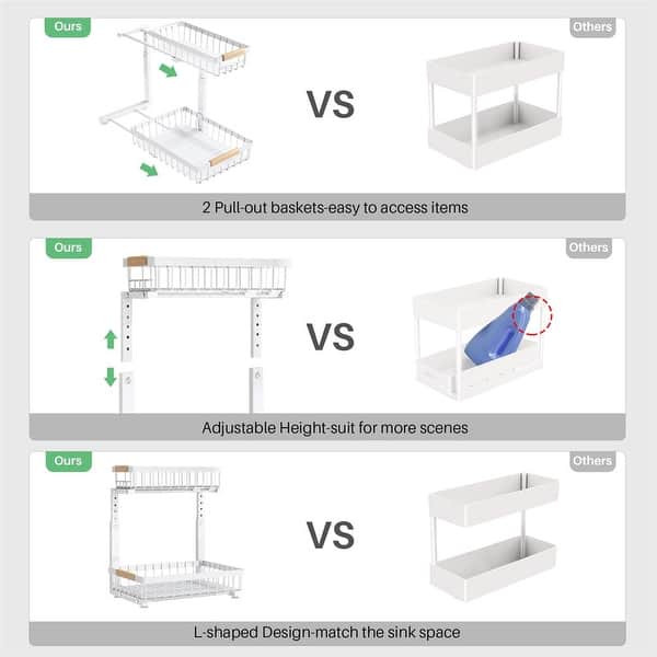 2-Tier Adjustable Under Sink Organizer Rack with Sliding Baskets