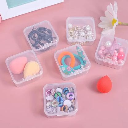 Mini Transparent Square Storage Box with Hinge Lid – Clear Multi-Purpose Organizer pack of 10
