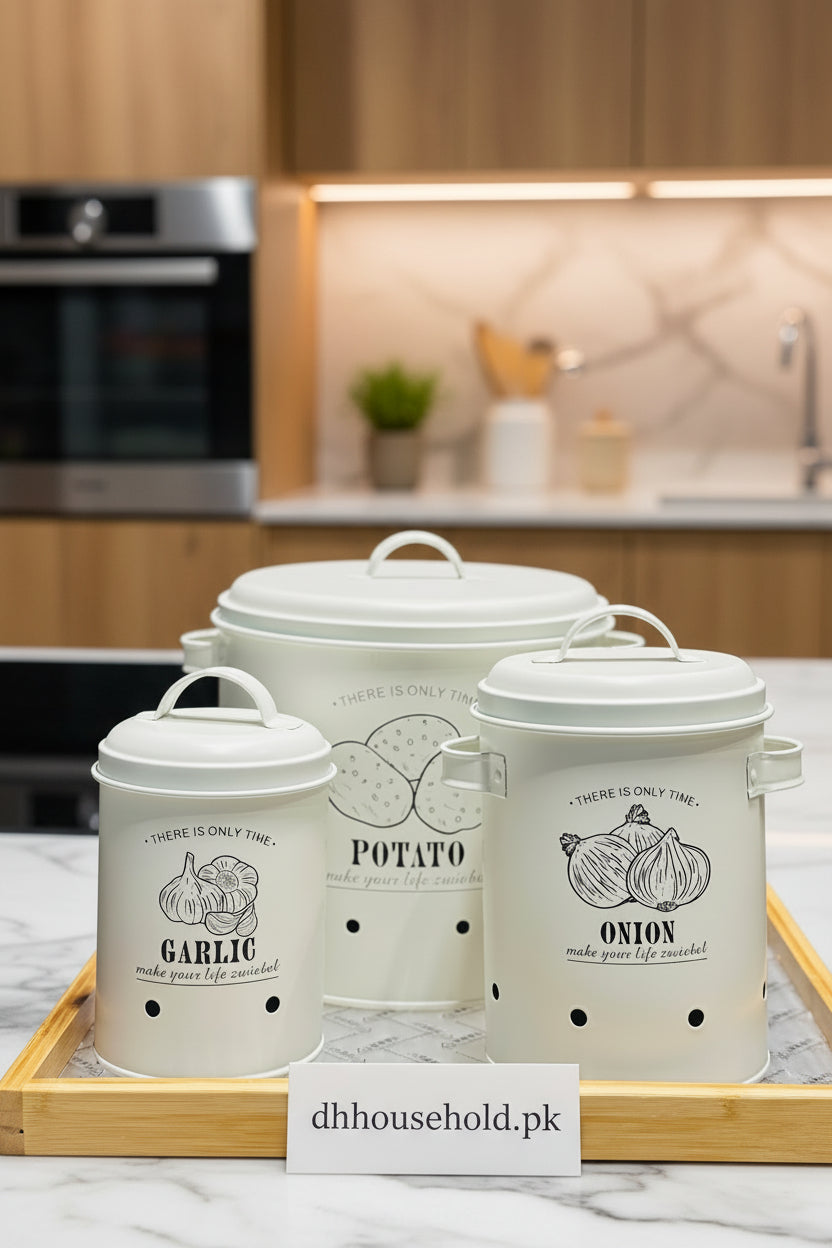 3-Piece Retro Metal Kitchen Storage Canister Set