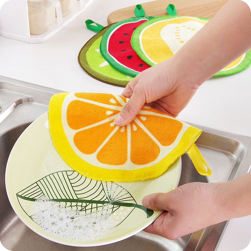4 pcs Lovely Fruit Print Hanging Kitchen Towel Microfiber