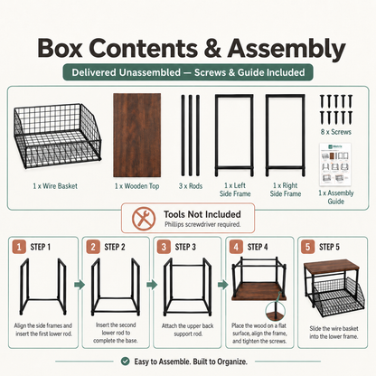 2-Tier Wooden Countertop Organizer with Sliding Mesh Basket