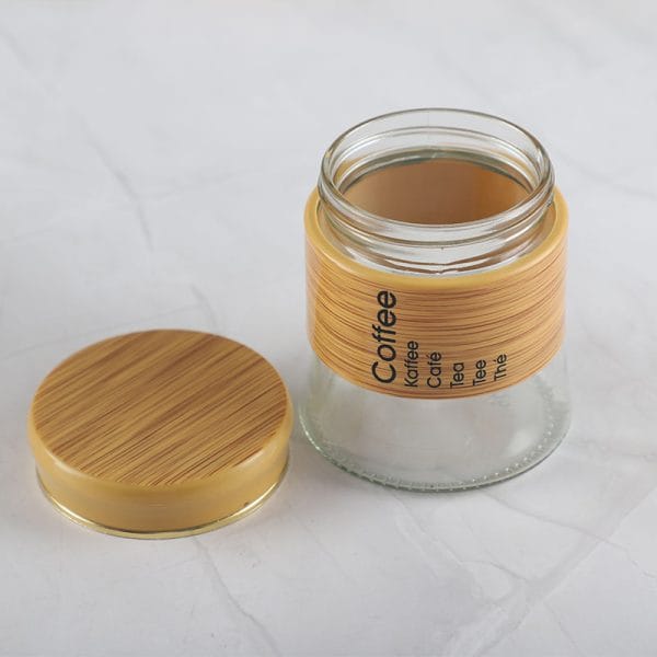 6-Piece Glass Spice & Condiment Jar Set with Wooden Rack