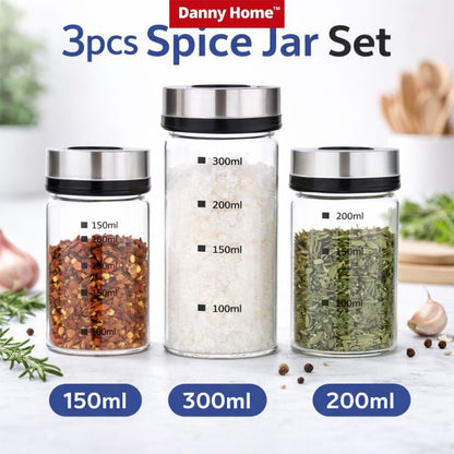 Danny Home™ 3-Piece Glass Spice Jar Set (150ml, 200ml & 300ml)