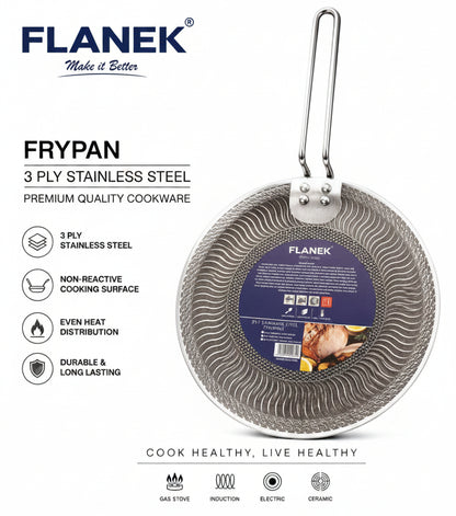 FLANEK Essentials 304 Stainless Steel Hybrid Wave Frypan