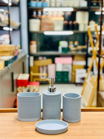 Aesthetic 4-Piece Woven Texture Bathroom Accessory Set