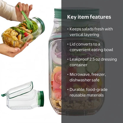 2-in-1 Fresh Lock Salad Jar & Meal Prep Container with Dressing Cup