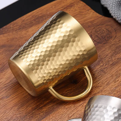 Stainless Steel Gold Hammered Mug