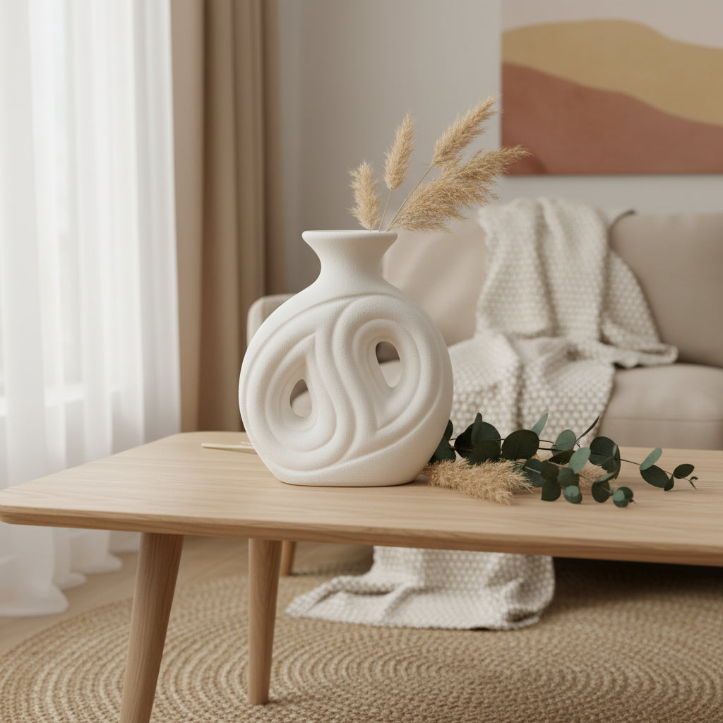 Abstract Swirl Dual-Cutout Ceramic Vase