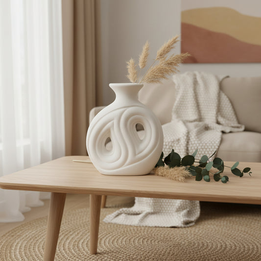 Abstract Swirl Dual-Cutout Ceramic Vase