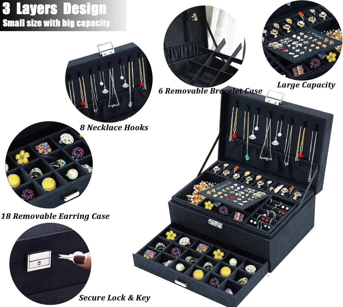 Premium Velvet Jewelry Organizer Box – 3 Layer with Lock - My Store