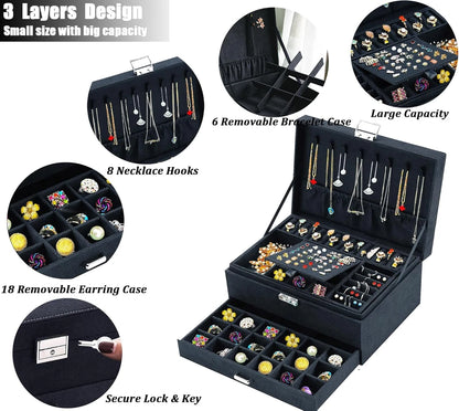 Premium Velvet Jewelry Organizer Box – 3 Layer with Lock - My Store