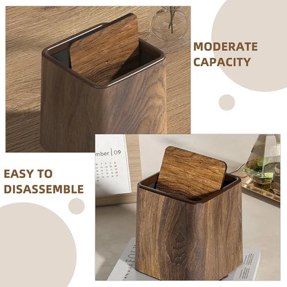 Modern Wood-Grain Swing-Lid Trash Can