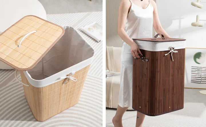 Premium Bamboo Laundry Basket with Lid – 72L Capacity - My Store