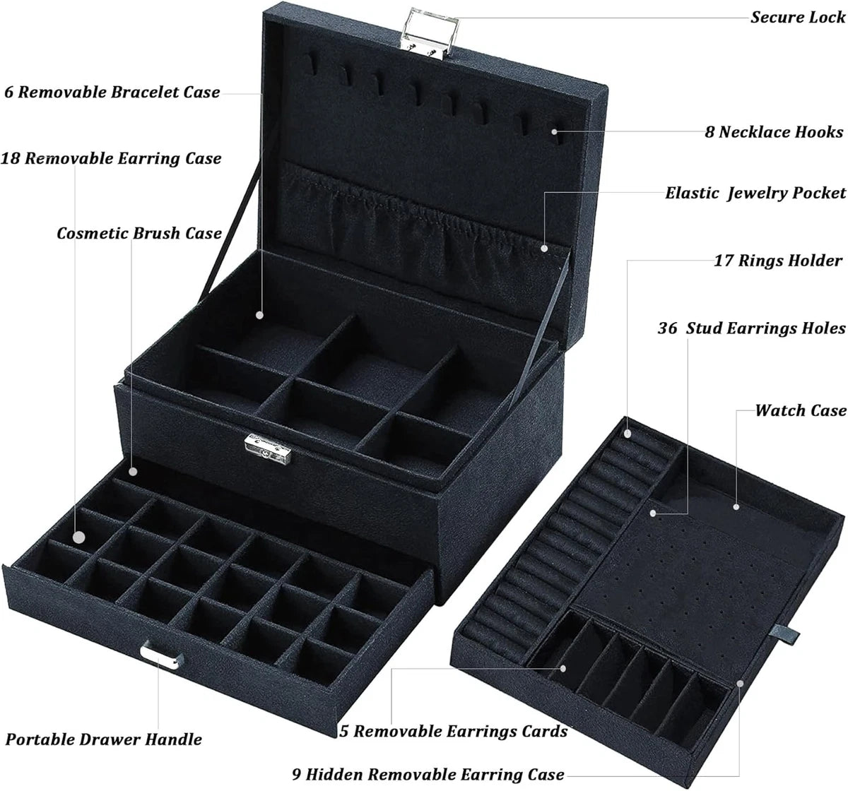 Premium Velvet Jewelry Organizer Box – 3 Layer with Lock - My Store