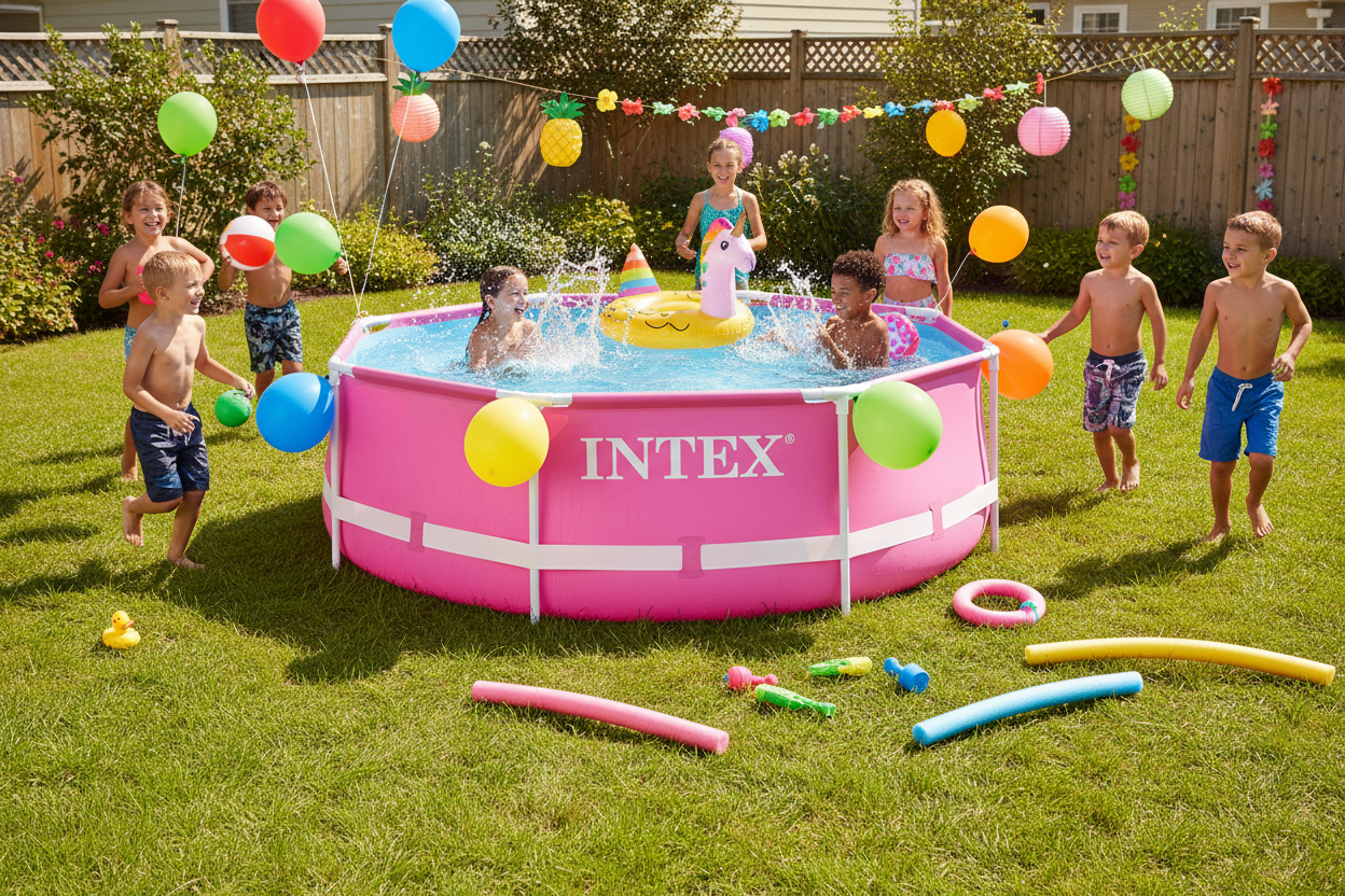 INTEX 8ft × 30" Pink Metal Frame Above Ground Pool