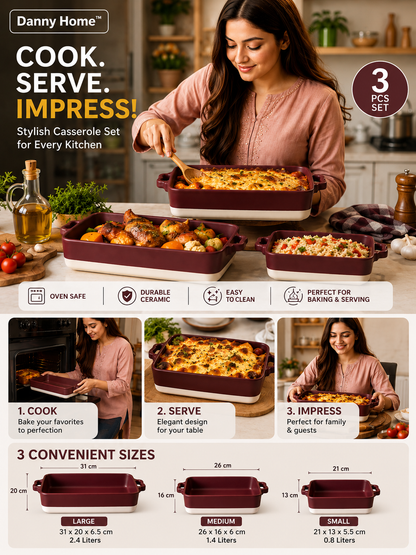 Danny Home™ 3-Piece Ceramic Casserole & Baking Dish Set