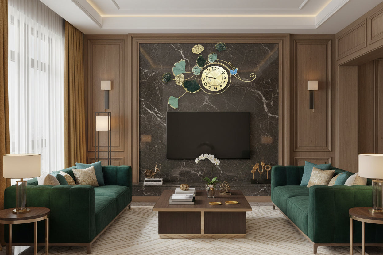 Luxury Metal Leaf & Butterfly Wall Clock - My Store