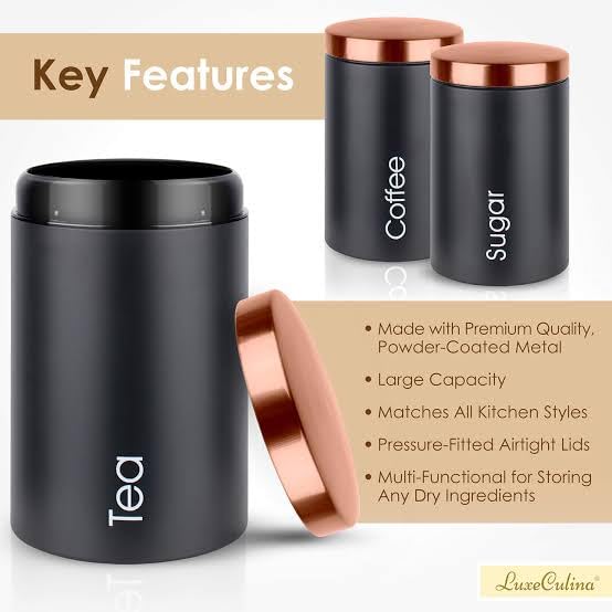 3pcs Canister Set Tea Coffee Sugar Storage  Kitchen Food Canister Jar - My Store