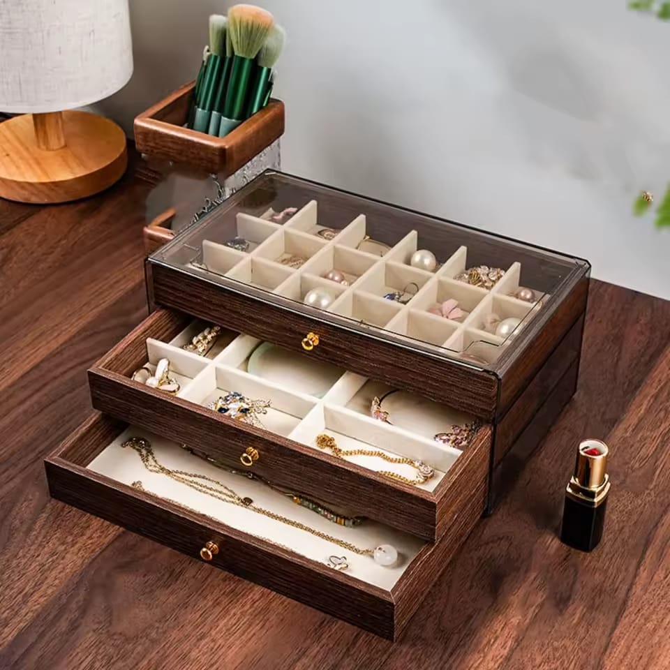 3-Drawer Wooden & Acrylic Jewelry Organizer