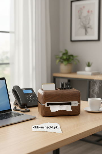 Premium Wooden Tissue Box & Desk Organizer