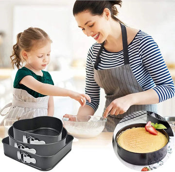 3-Piece Non-Stick Springform Cake Pan Set (Heart, Round & Square) - My Store