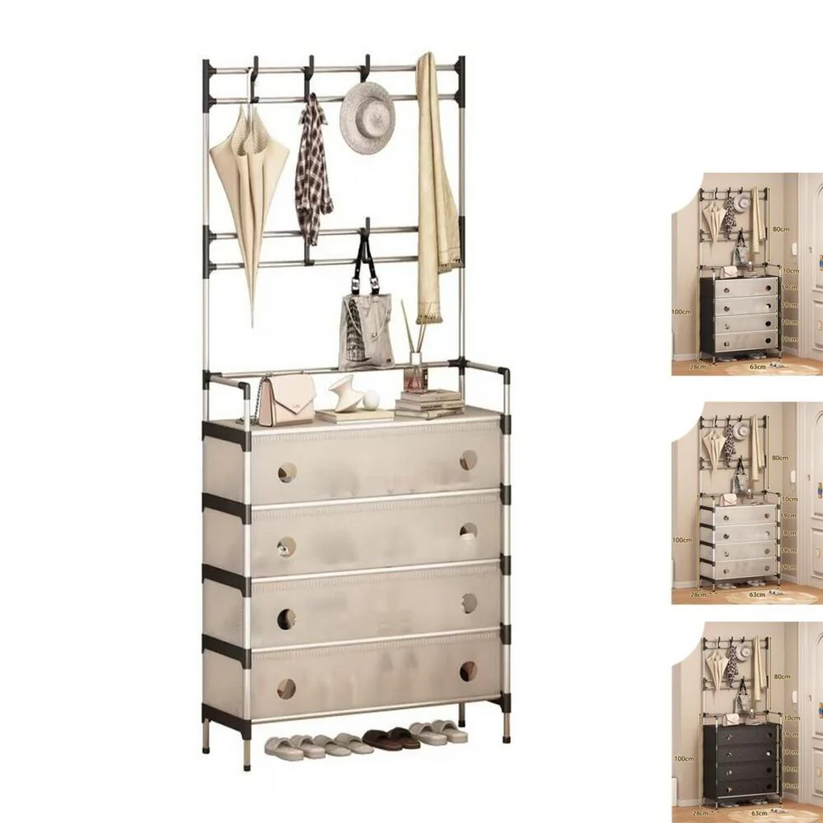 Multifunctional Entryway Organizer with Coat Rack & Shoe Cabinet