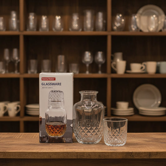 Danny Home Vintage Embossed Glass Bedside Carafe Set with Cup – 600ml