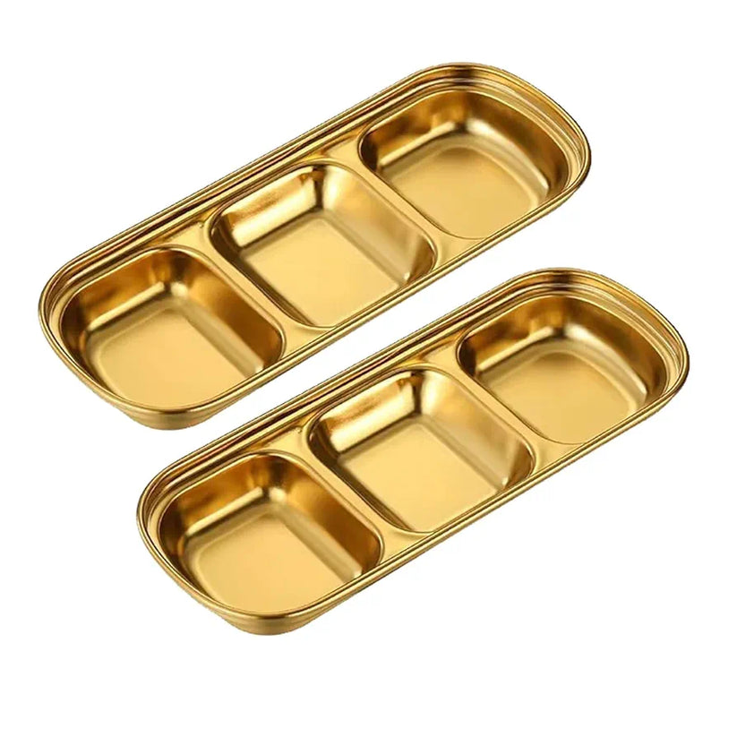 3-Compartment Stainless Steel Sauce & Condiment Tray (Golden) - My Store