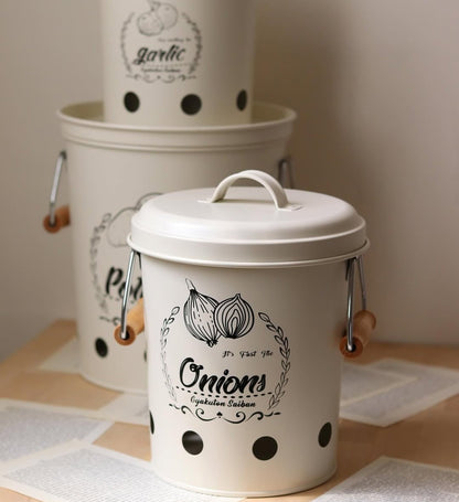 3-Piece Air-Ventilated Metal Canister Set for Potatoes, Onions & Garlic