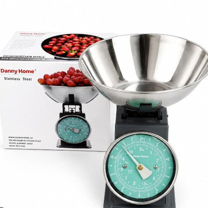Danny Home Stainless Steel Mechanical Kitchen Scale (5kg / 11lb) – Retro Analog Food Scale with Stainless Steel Bowl
