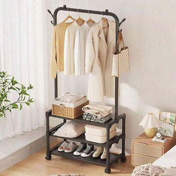 Rolling Multi-Functional Garment Rack with Shelves