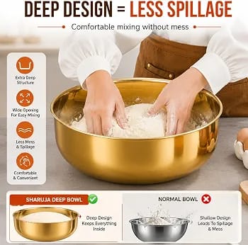 32cm Golden Stainless Steel Mixing & Serving Bowl with Airtight Lid