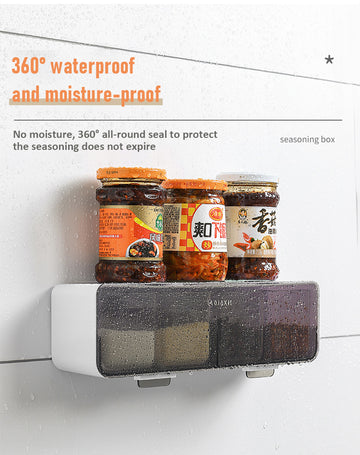 Wall-Mounted 4-Compartment Seasoning Box | No-Drill Kitchen Spice Organizer