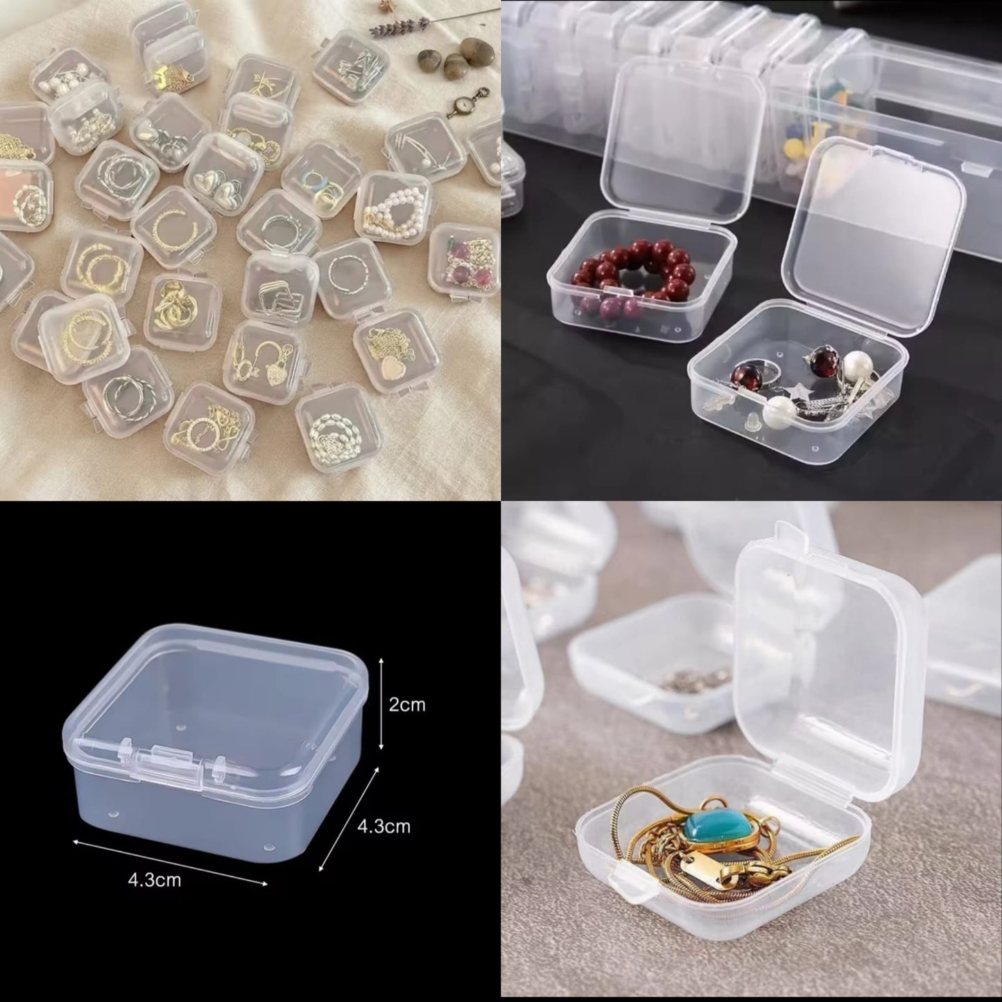 Mini Transparent Square Storage Box with Hinge Lid – Clear Multi-Purpose Organizer pack of 10