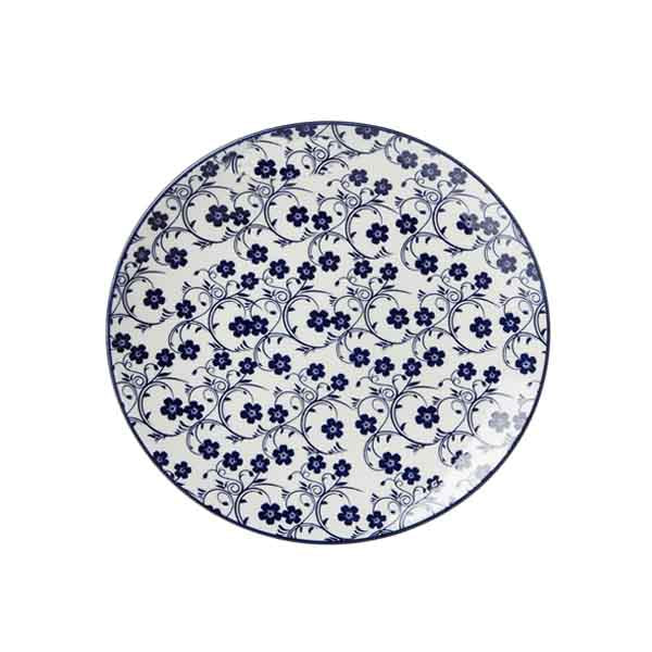 Danny Home Blue Floral Ceramic Flat Plate Collection - My Store