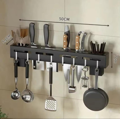 Multi-Functional Wall-Mounted Kitchen Knife Rack & Utensil Organizer – Stainless Steel