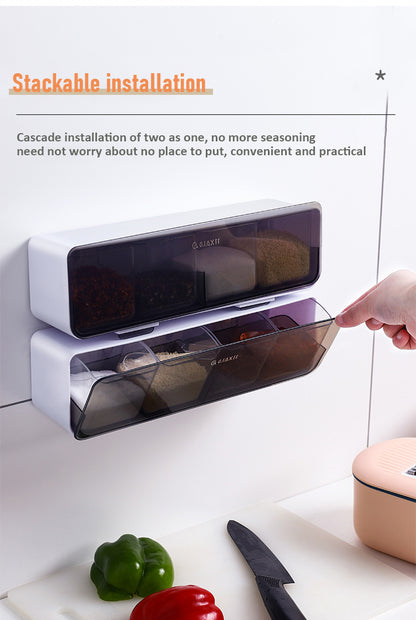 Wall-Mounted 4-Compartment Seasoning Box | No-Drill Kitchen Spice Organizer