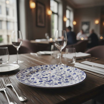 Danny Home Blue Floral Ceramic Flat Plate Collection - My Store