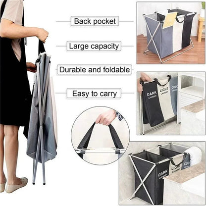3-Compartment Foldable Laundry Organizer – X-Frame Design - My Store