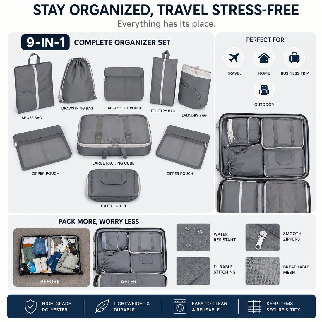 9-in-1 Travel Packing Cube Organizer Set