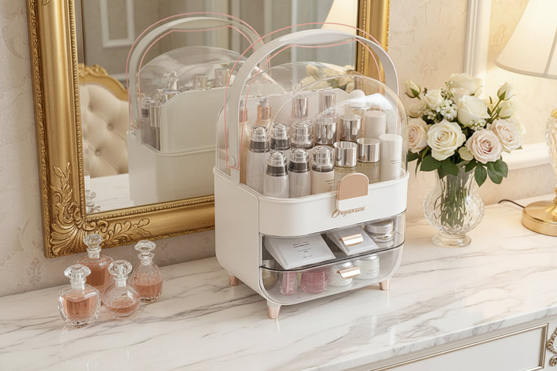 Luxury Cosmetic Organizer with Dust-Proof Cover & drawers