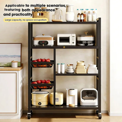 Multi-Functional Kitchen Storage Rack & Organizer Cart with Fluted Glass Cabinet