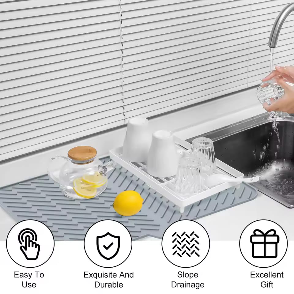 Silicone Dish Drying Mat with Self-Draining Lip - My Store
