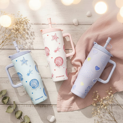 SITARAYURI 3D Ocean Shell Pearl Straw Tumbler