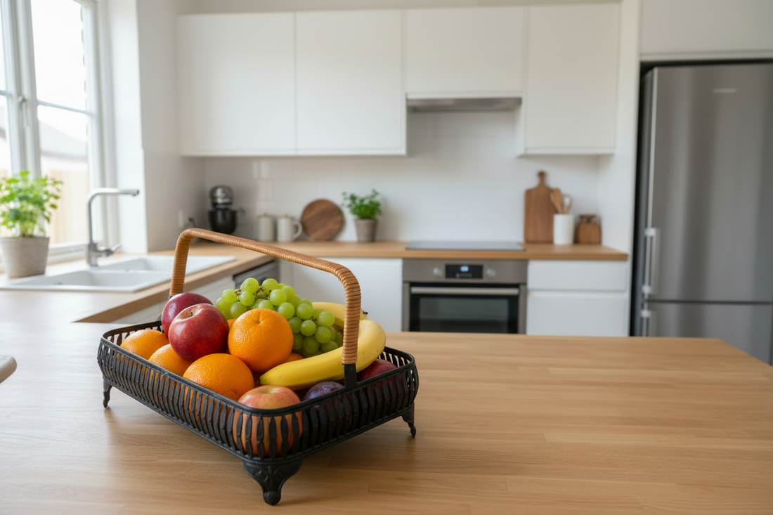 Premium Iron Fruit Basket with Wooden Handle – Modern Decorative Serving Tray - My Store