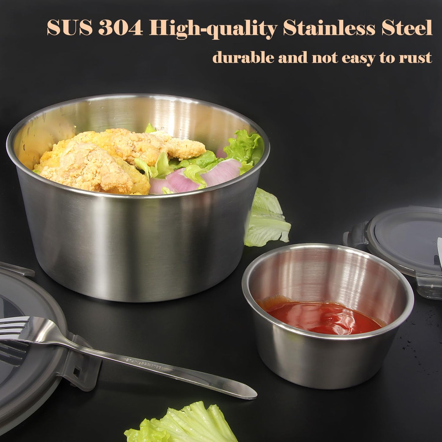 4 pcs  Airtight Stainless Steel Food Container & Storage Bowl Set with Lock Lids