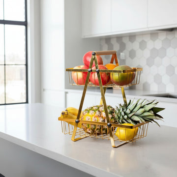 2-Tier Metal  Golden Fruit Basket - My Store